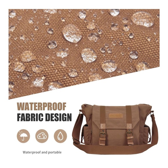 Canvas neutral messenger bag with many pockets & adjustable strap - Picture 9 of 14